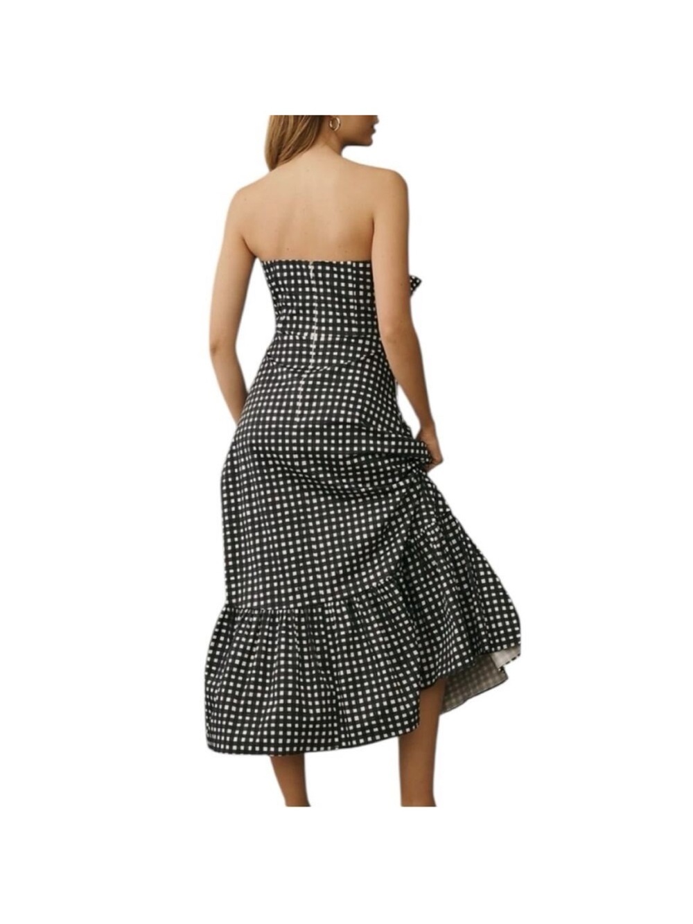 Anthropologie Hutch Strapless Black & White Gingham Midi Dress Size 10 Pockets - Picture 3 of 16